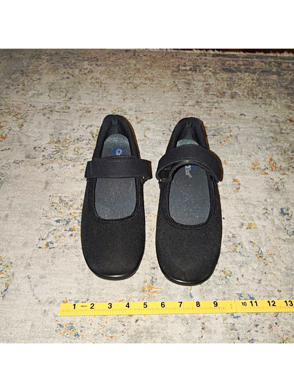 Orthofeet 827 Women's Black Mary Jane Comfort Hook & Loop Strap Shoes 10D
